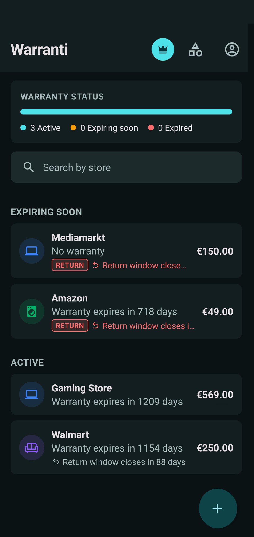 Warranti app screenshot