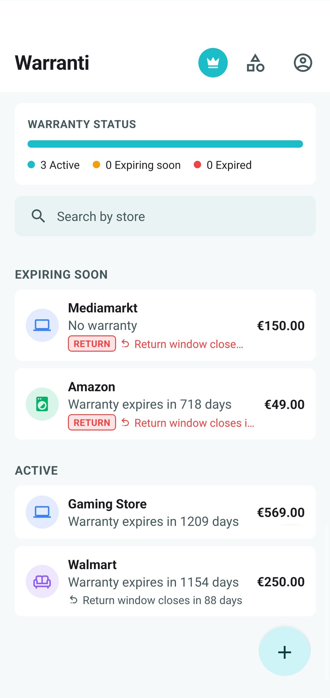 Warranti app screenshot